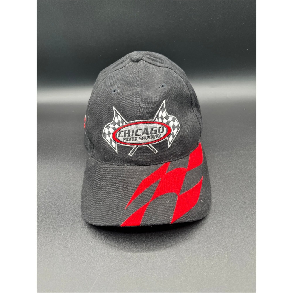 Vtg Chicago Motor Speedway Track Gear Hat Black Red Inaugural Race Mens OSFM‎